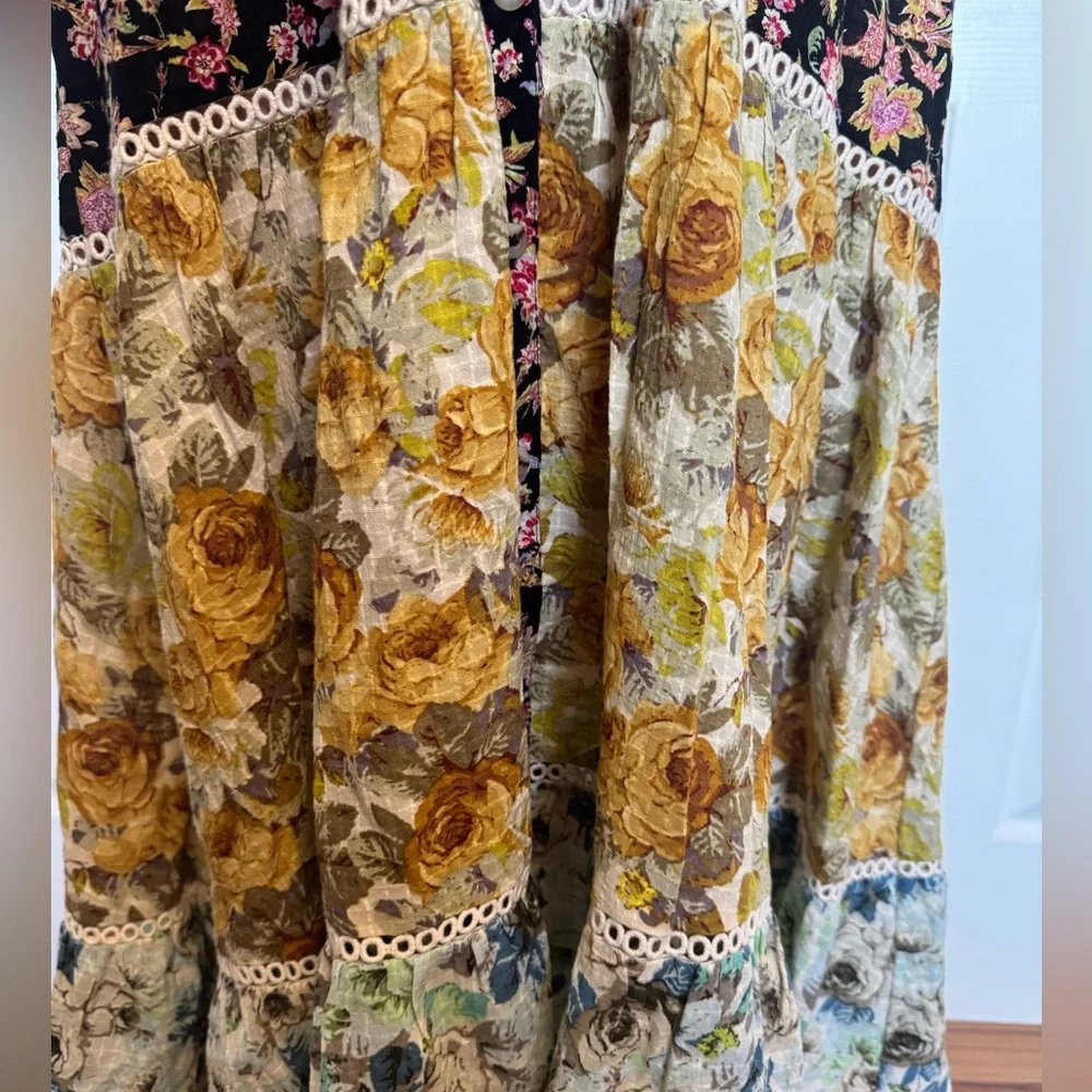 Anthropologie Patchwork Floral Prairie Midi Dress XS Romantic Boho Cottagecore - Picture 6 of 12